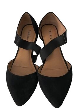 Torrid Black Pointed D'Orsay Flats with Crisscross Stretchy Strap 12W